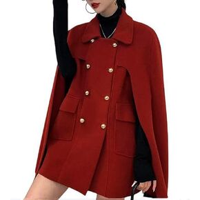 CHARTOU Women's Elegant Poncho Double-Breast Slit Sleeve Flowy Wool Blend Cape Cloak Coat