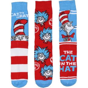 Bioworld Dr. Seuss Cat in The Hat Thing 1 Thing 2 Adult Mid Calf Crew Socks 3 Pairs in Saudi Arabia