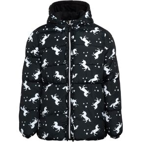 Pink Platinum Winter Jacket - Unicorn Fleece Lined Quilted Windbreaker Puffer Jacket (Size: 4-16)