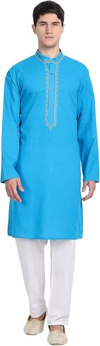 طقم بيجامة SKAVIJ Kurta للرجال من القطن المطرز كاجوال للحفلات in Saudi Arabia