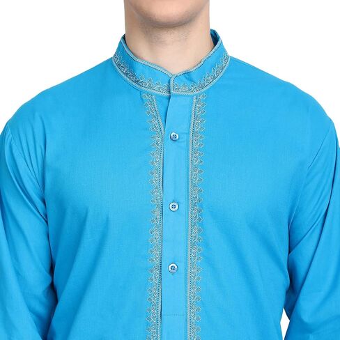 طقم بيجامة SKAVIJ Kurta للرجال من القطن المطرز كاجوال للحفلات in Saudi Arabia