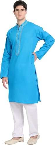 طقم بيجامة SKAVIJ Kurta للرجال من القطن المطرز كاجوال للحفلات in Saudi Arabia