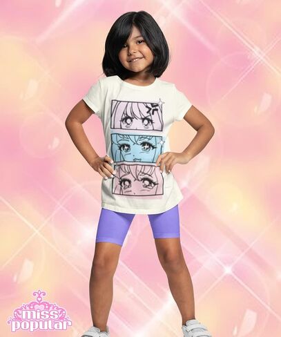 MISS POPULAR Girls 2-Pack Anime Japanese Art Print Super Soft Short Sleeve T-Shirts Cute Design| Sizes 7-16 in Saudi Arabia