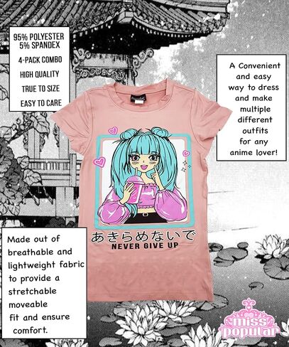 MISS POPULAR Girls 2-Pack Anime Japanese Art Print Super Soft Short Sleeve T-Shirts Cute Design| Sizes 7-16 in Saudi Arabia