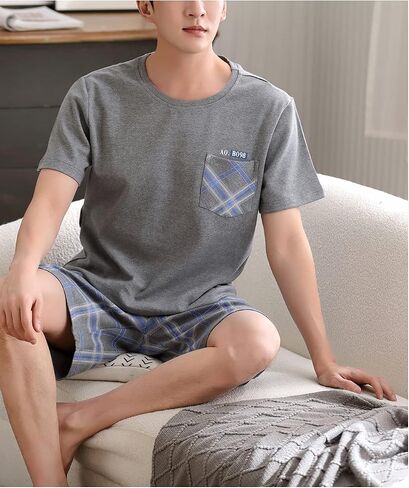 Big Boys Pajamas Classic Plaid Cotton Sleepwear Shorts Teens PJS Size 10 12 14 16 in Saudi Arabia