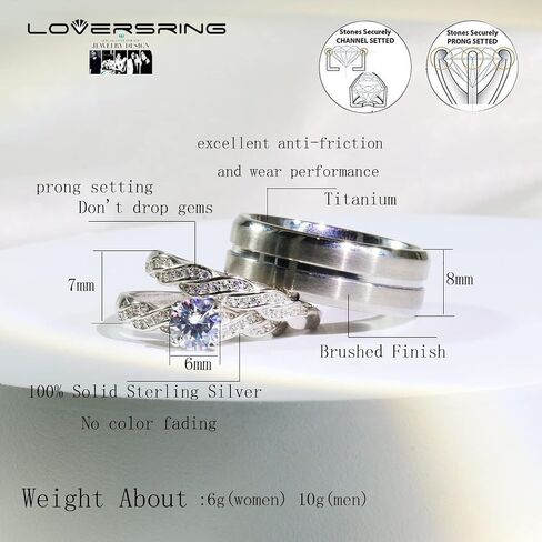 LOVERSRING Couple Ring Bridal Set His Hers White Gold Plated CZ Stainless Steel Wedding Ring Band Set in Saudi Arabia