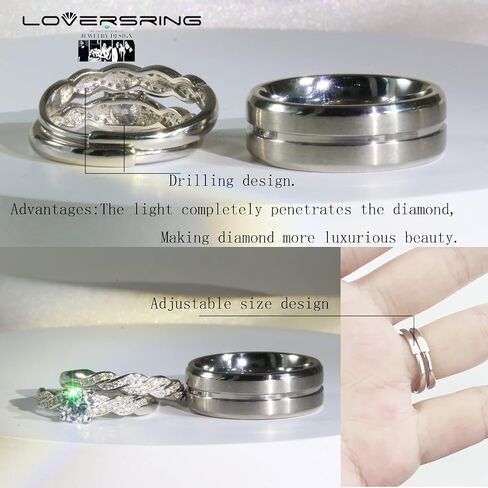 LOVERSRING Couple Ring Bridal Set His Hers White Gold Plated CZ Stainless Steel Wedding Ring Band Set in Saudi Arabia
