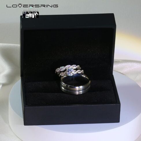 LOVERSRING Couple Ring Bridal Set His Hers White Gold Plated CZ Stainless Steel Wedding Ring Band Set in Saudi Arabia