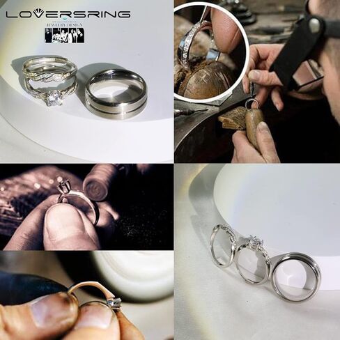 LOVERSRING Couple Ring Bridal Set His Hers White Gold Plated CZ Stainless Steel Wedding Ring Band Set in Saudi Arabia