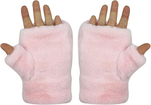 JUMISEE Women Girls Soft Faux Fur Convertible Flip Top Gloves Cute Cat Fingerless Winter Mittens in Saudi Arabia