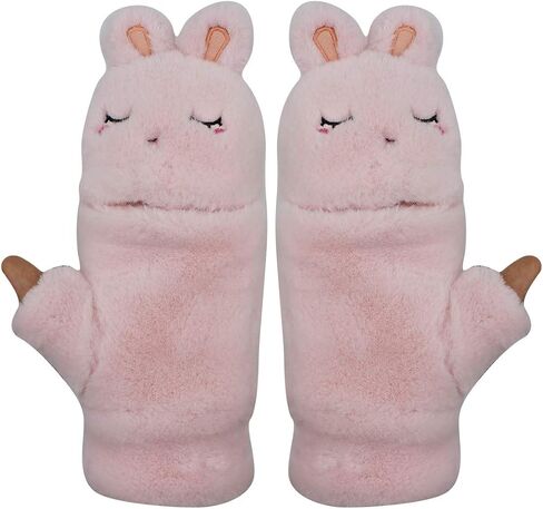 JUMISEE Women Girls Soft Faux Fur Convertible Flip Top Gloves Cute Cat Fingerless Winter Mittens in Saudi Arabia