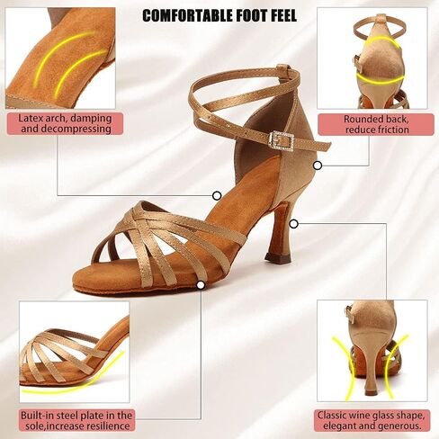RUYBOZRY Womens Latin Salsa Ballroom Dance Heels Satin Dance Shoes,Model OD802QB in Kuwait