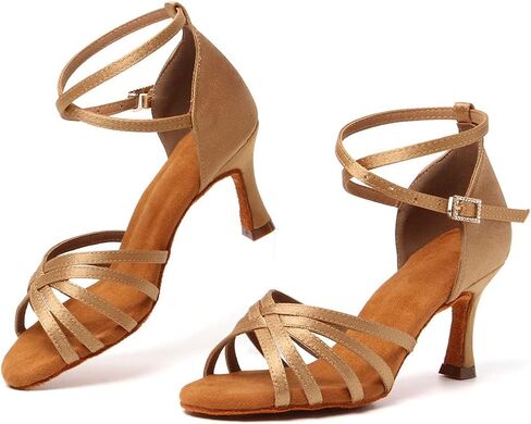 RUYBOZRY Womens Latin Salsa Ballroom Dance Heels Satin Dance Shoes,Model OD802QB in Kuwait