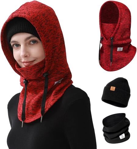 C CALOICS Balaclavas for Men and Women - Wind-Resistant Winter Face Mask,3 - Piece Set:Thermal Face Mask,Brimless Hat,Neck Gaiter - Ideal for Cold Weather in Kuwait