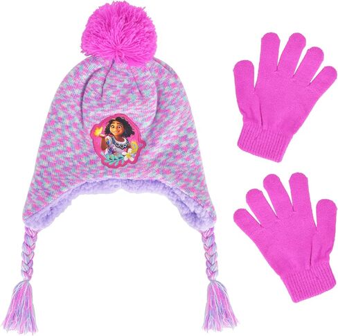 Disney Encanto Kids Beanie Hat and Gloves Set, Mirabel Peruvian Winter Knit Cap with Tassels and Matching Mittens, Pink, One Size in Saudi Arabia
