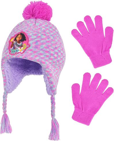 Disney Encanto Kids Beanie Hat and Gloves Set, Mirabel Peruvian Winter Knit Cap with Tassels and Matching Mittens, Pink, One Size in Saudi Arabia