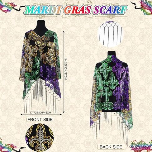 Shihanee 8 Pcs Mardi Gras Costume Accessories Set Shawl Scarf Headband Mask Feather Boa Bead Necklace Earrings for Women in Kuwait