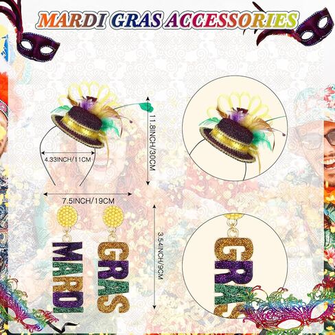 Shihanee 8 Pcs Mardi Gras Costume Accessories Set Shawl Scarf Headband Mask Feather Boa Bead Necklace Earrings for Women in Kuwait