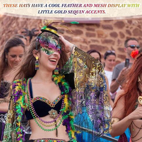 Shihanee 8 Pcs Mardi Gras Costume Accessories Set Shawl Scarf Headband Mask Feather Boa Bead Necklace Earrings for Women in Kuwait