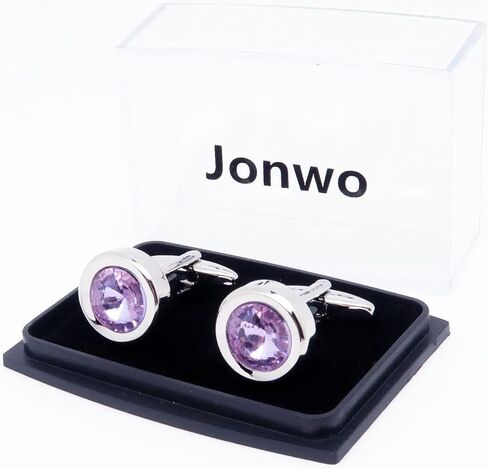 Jonwo Round Diamond Cutting Crystal Men Cufflinks With Gift Case French Cuff Shirt Unisex Cuff Link Buttons for Business Wedding Tuxedo in Saudi Arabia