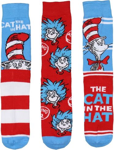 Bioworld Dr. Seuss Cat in The Hat Thing 1 Thing 2 Adult Mid Calf Crew Socks 3 Pairs in Saudi Arabia