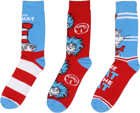 Bioworld Dr. Seuss Cat in The Hat Thing 1 Thing 2 Adult Mid Calf Crew Socks 3 Pairs in Saudi Arabia