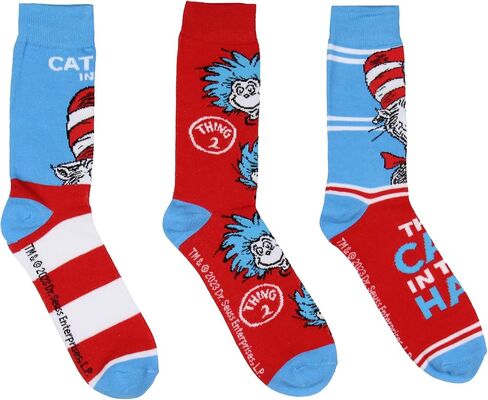 Bioworld Dr. Seuss Cat in The Hat Thing 1 Thing 2 Adult Mid Calf Crew Socks 3 Pairs in Saudi Arabia