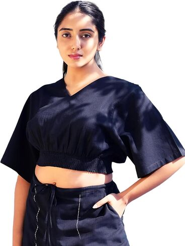 Yoga Crop Top for Women - Loose Fit Organic Cotton Yoga Shirt for Women - Short Sleeves Comfort Fit in Saudi Arabia