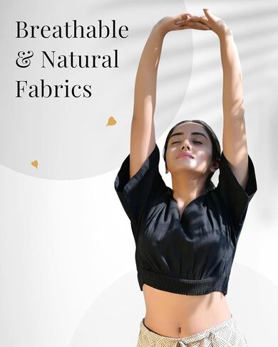 Yoga Crop Top for Women - Loose Fit Organic Cotton Yoga Shirt for Women - Short Sleeves Comfort Fit in Saudi Arabia