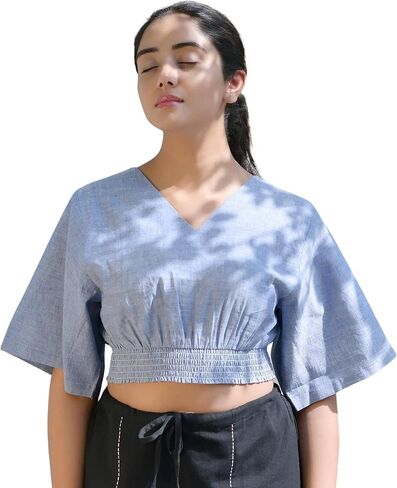 Yoga Crop Top for Women - Loose Fit Organic Cotton Yoga Shirt for Women - Short Sleeves Comfort Fit in Saudi Arabia
