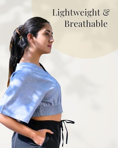 Yoga Crop Top for Women - Loose Fit Organic Cotton Yoga Shirt for Women - Short Sleeves Comfort Fit in Saudi Arabia