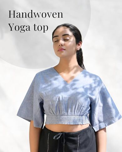 Yoga Crop Top for Women - Loose Fit Organic Cotton Yoga Shirt for Women - Short Sleeves Comfort Fit in Saudi Arabia