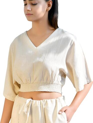 Yoga Crop Top for Women - Loose Fit Organic Cotton Yoga Shirt for Women - Short Sleeves Comfort Fit in Saudi Arabia