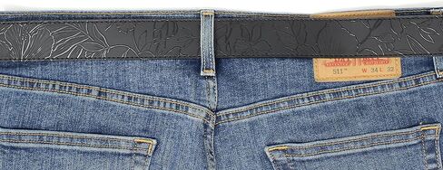 BC Belts Leather Belt Strap with Flower and Leaf Embossed Pattern 1.5" Wide with Snaps - Floral Vintage Style in Saudi Arabia