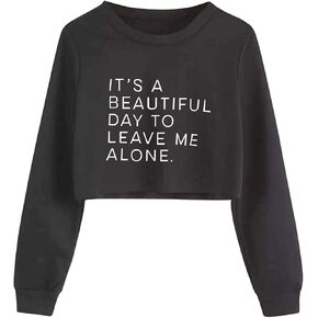 EAST KNITTING Girls Funny Letter Print Crop Tops Big Kids Round Neck Long Sleeve Tops