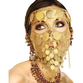 حجاب عملة معدنية للرقص الشرقي من COYLINK، قناع سلسلة الوجه الفاخر الأنيق للمجوهرات الذهبية للرقص، والكرنفال، وإكسسوارات حفلات الهالوين، مقاس مناسب قابل للتعديل in Kuwait