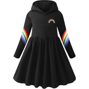 VASCHY Hoodie Sweatshirts Dress for Girls, Casual Pullover Shirts Hooded Dress for Toddlers Kids Clothing 3-10T