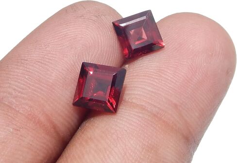 Faceted 7mm Square Shape AAA Quality Mozambique Garnet Pair, Natural Garnet Stone, Garnet Pair for Making Earrings & Other Jewelry. in Saudi Arabia