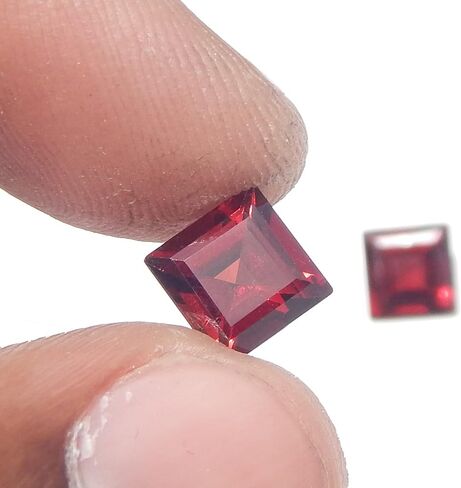 Faceted 7mm Square Shape AAA Quality Mozambique Garnet Pair, Natural Garnet Stone, Garnet Pair for Making Earrings & Other Jewelry. in Saudi Arabia