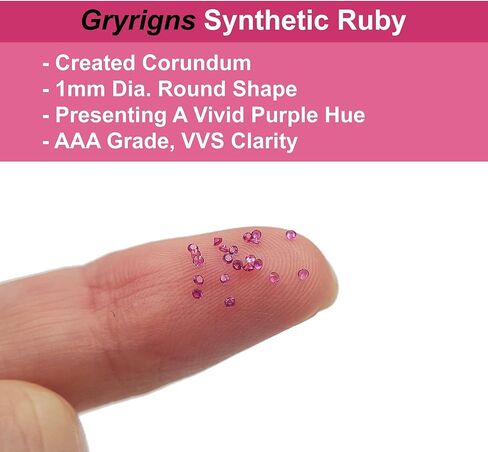 Gryrigns 1 مم، مجموعة صغيرة مستديرة فضفاضة من حجر الياقوت الاصطناعي بالجملة، أحجار كريمة اكسيد الالمونيوم الحمراء مقطوعة الأوجه 3A VVS لاستبدال مجوهرات فن الأظافر (2 قيراط - 10 قيراط إجمالاً، 1 مم) in Kuwait