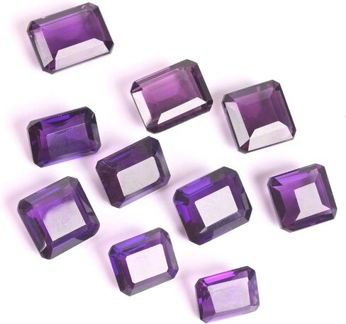 gemhub Approx 157.00 Ct February Birthstone Violet Amethyst, Emerald Shape Lot of 10 Pcs Ring Size Loose Stones for Jewelry in Saudi Arabia