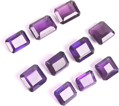gemhub Approx 157.00 Ct February Birthstone Violet Amethyst, Emerald Shape Lot of 10 Pcs Ring Size Loose Stones for Jewelry in Saudi Arabia
