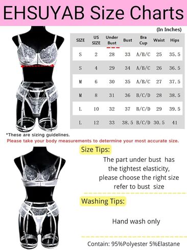 EHSUYAB 4 قطع ملابس داخلية مثيرة، تطريز زهور، أشرطة من حجر الراين، حزام رباط in Kuwait