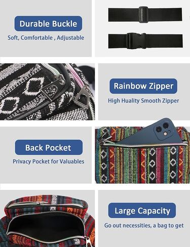 NOOKNAK Boho Fanny Pack، حقيبة حزام بتصميم هيبي إيكو قبلي، حقيبة كروس متعددة الألوان، حزم خصر عصرية للمهرجانات والسفر والحفلات الموسيقية (أ) in Kuwait