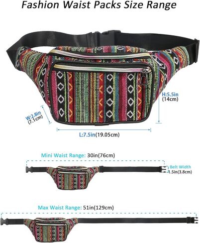 NOOKNAK Boho Fanny Pack، حقيبة حزام بتصميم هيبي إيكو قبلي، حقيبة كروس متعددة الألوان، حزم خصر عصرية للمهرجانات والسفر والحفلات الموسيقية (أ) in Kuwait