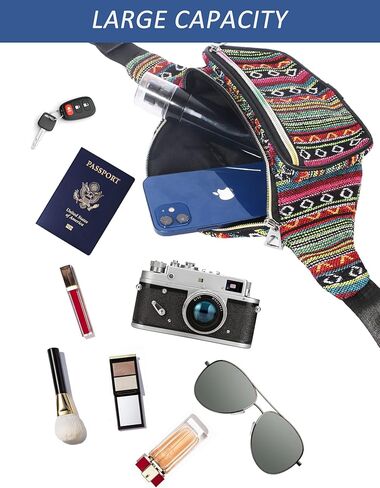 NOOKNAK Boho Fanny Pack، حقيبة حزام بتصميم هيبي إيكو قبلي، حقيبة كروس متعددة الألوان، حزم خصر عصرية للمهرجانات والسفر والحفلات الموسيقية (أ) in Kuwait