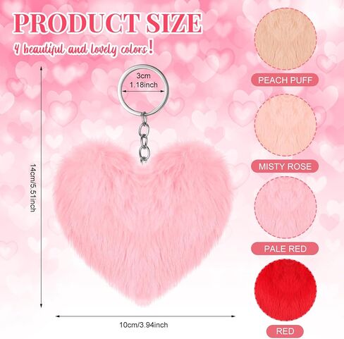 Ferreve 24 Pcs Heart Pom Pom Keychains Fluffy Colored Pom Pom Keychain Bulk for Valentine's Day and Girls in Saudi Arabia