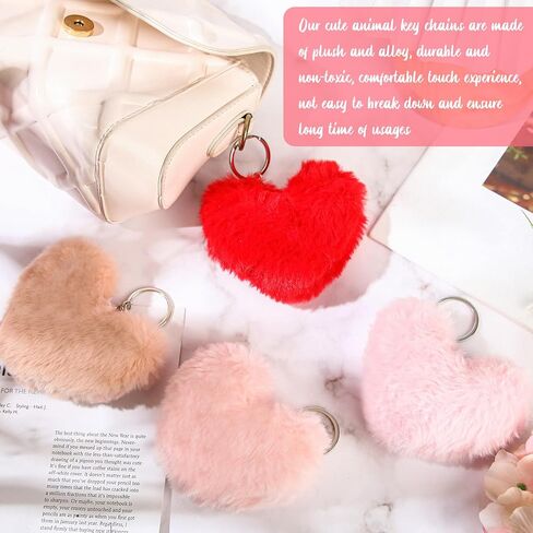 Ferreve 24 Pcs Heart Pom Pom Keychains Fluffy Colored Pom Pom Keychain Bulk for Valentine's Day and Girls in Saudi Arabia
