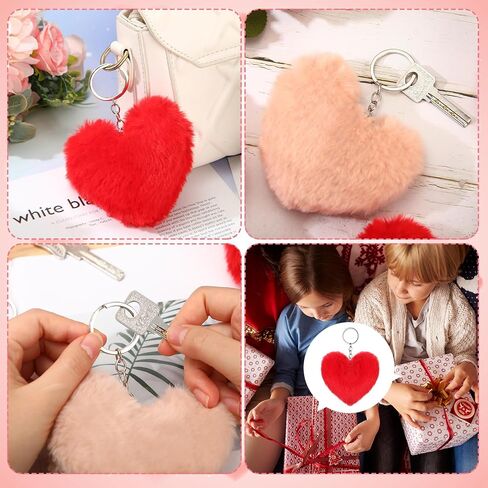 Ferreve 24 Pcs Heart Pom Pom Keychains Fluffy Colored Pom Pom Keychain Bulk for Valentine's Day and Girls in Saudi Arabia