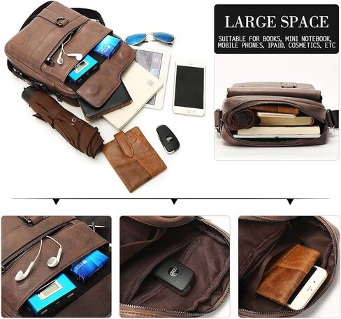 حقيبة كتف جلدية للرجال من Leathario حقيبة كروس للرجال حقيبة كتف للعمل والسفر in Kuwait